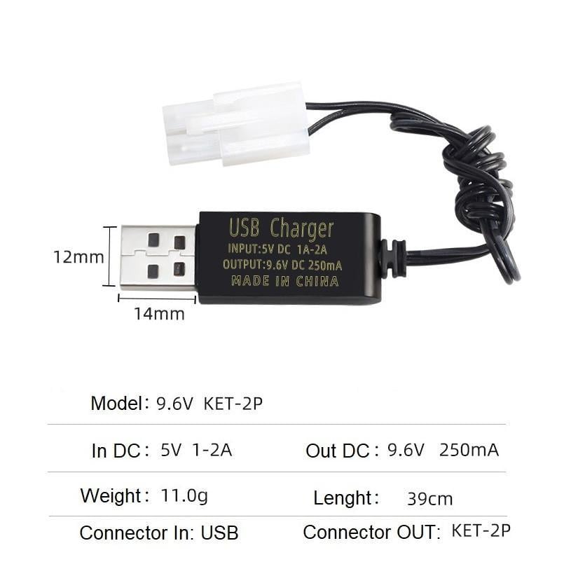 Зарядний пристрій для акумулятора радіокерованої моделі KET 2P Li-Po Li-ion 9,6V 250 mAh USB (nt7987) - фото 2