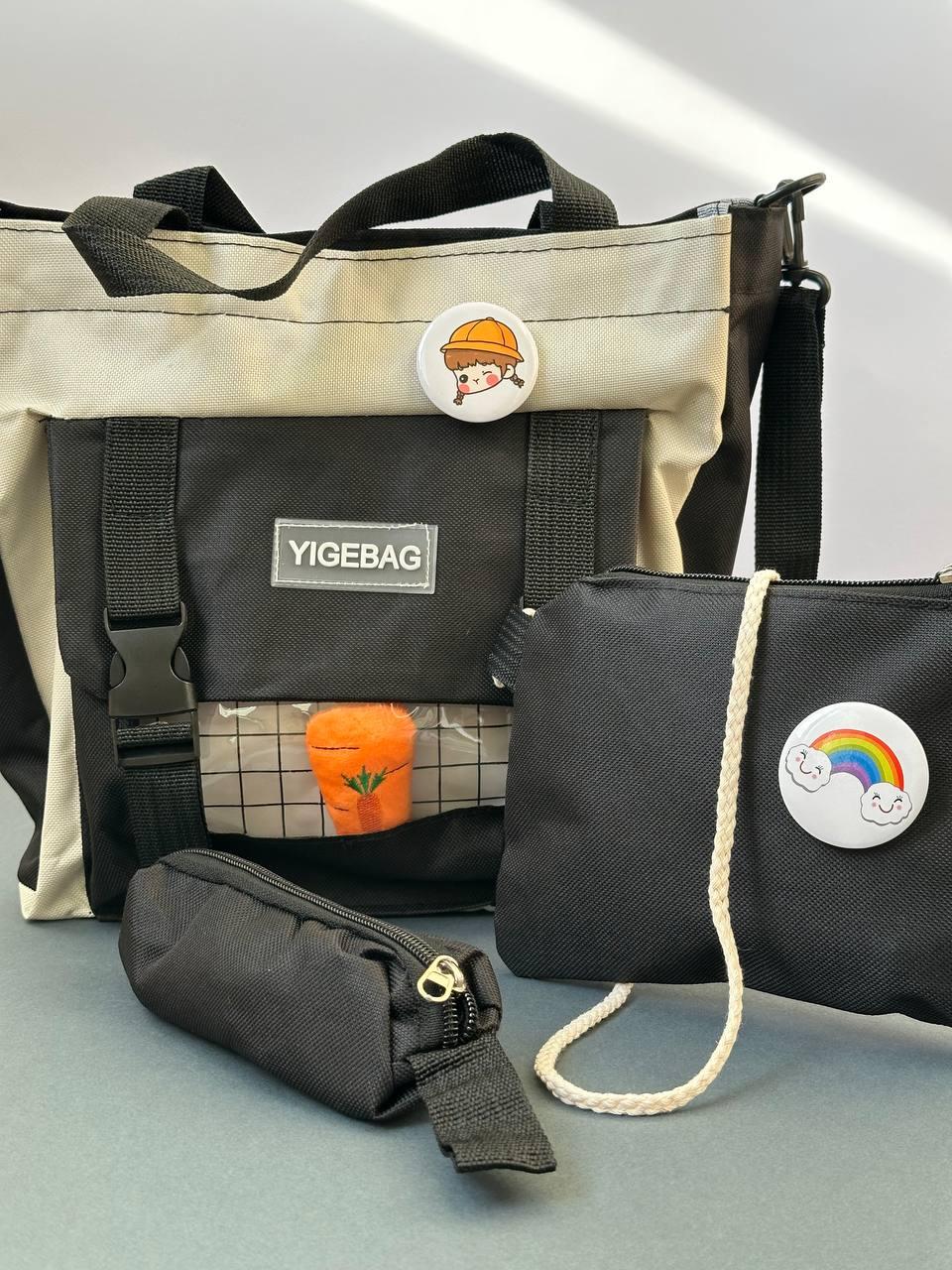 Комплект школьный рюкзак/сумка/клатч/брелок/карман с игрушками Черный (27795689) - фото 6