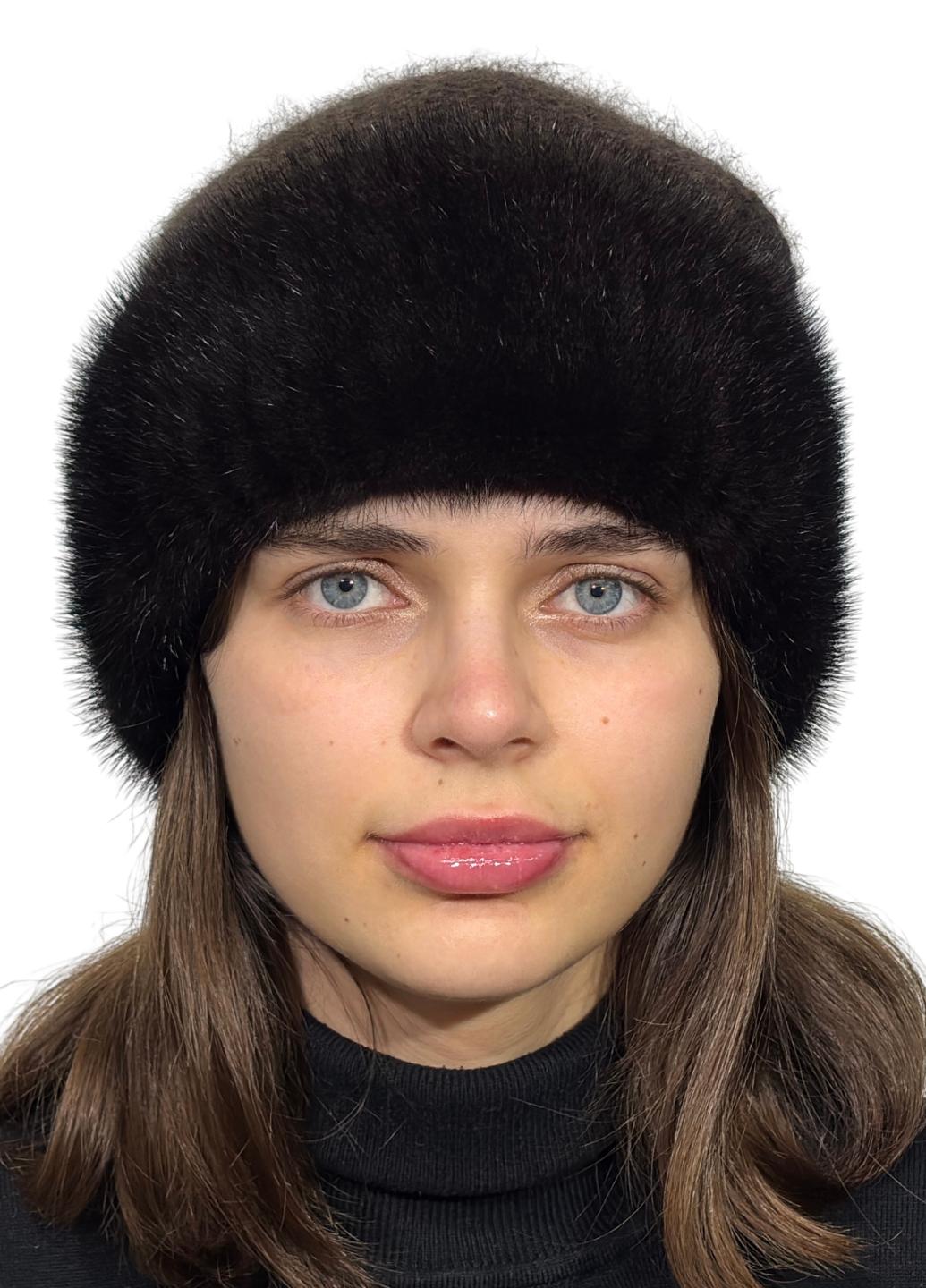 Зимняя женская шапка Меховой стиль Соты из вязаной натуральной норки Темно-коричневый (130/Q)