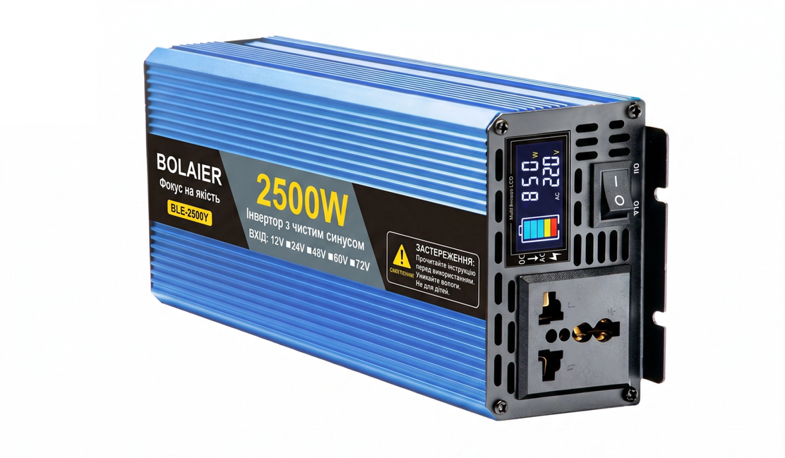 Автомобильный инвертор Bolaier 12-24/220V 2500W чистый синус с LCD-дисплеем