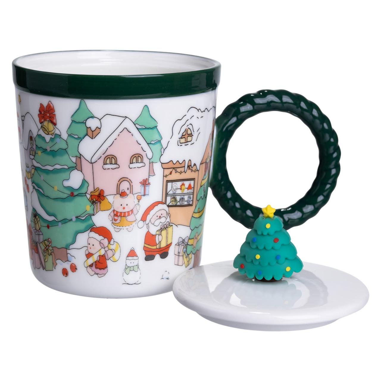 Чашка порцелянова Ялинка з кришкою 400 мл (FM-CS-36B) - фото 2 Чашка порцелянова Ялинка з кришкою 400 мл (FM-CS-36B) - фото 2