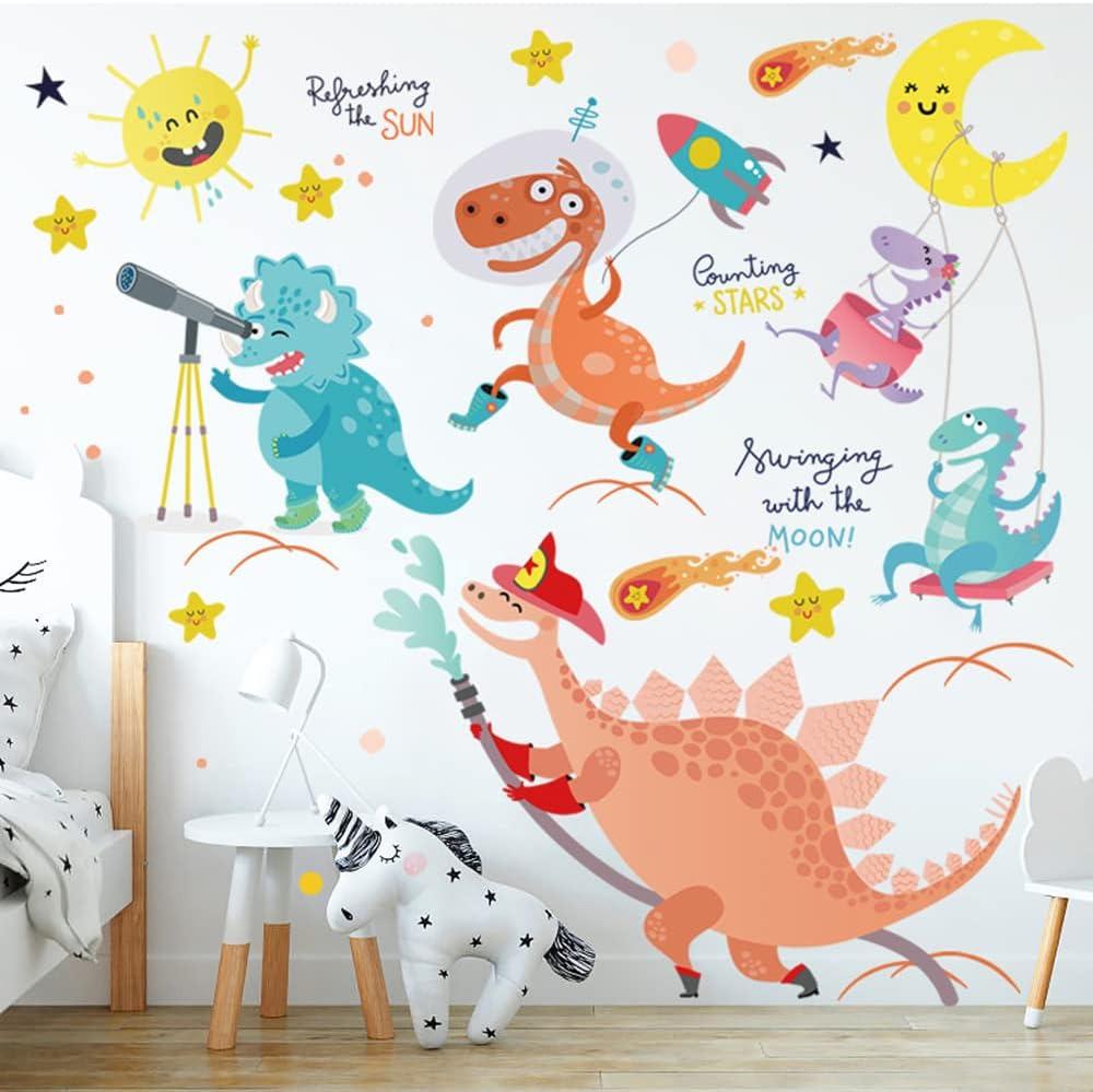 Набір вінілових наліпок Веселі динозаври в дитячу кімнату на стіну для хлопчиків і дівчаток 30х90 см - фото 2 Набір вінілових наліпок Веселі динозаври в дитячу кімнату на стіну для хлопчиків і дівчаток 30х90 см - фото 2