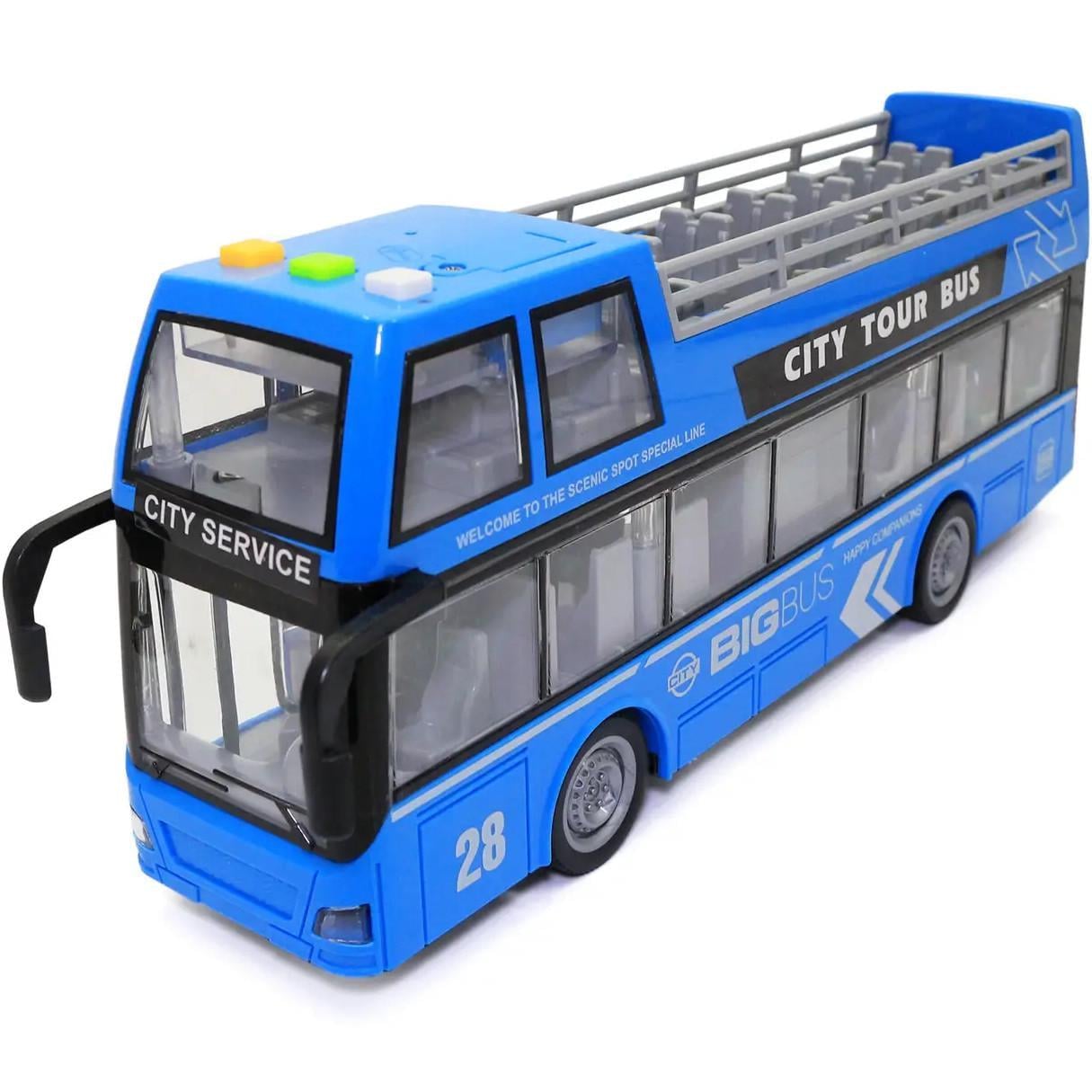 Игрушечный автобус двухэтажный City Tour Bus Туристический 1:16 инерционный со светом/звуком Синий (35583283)