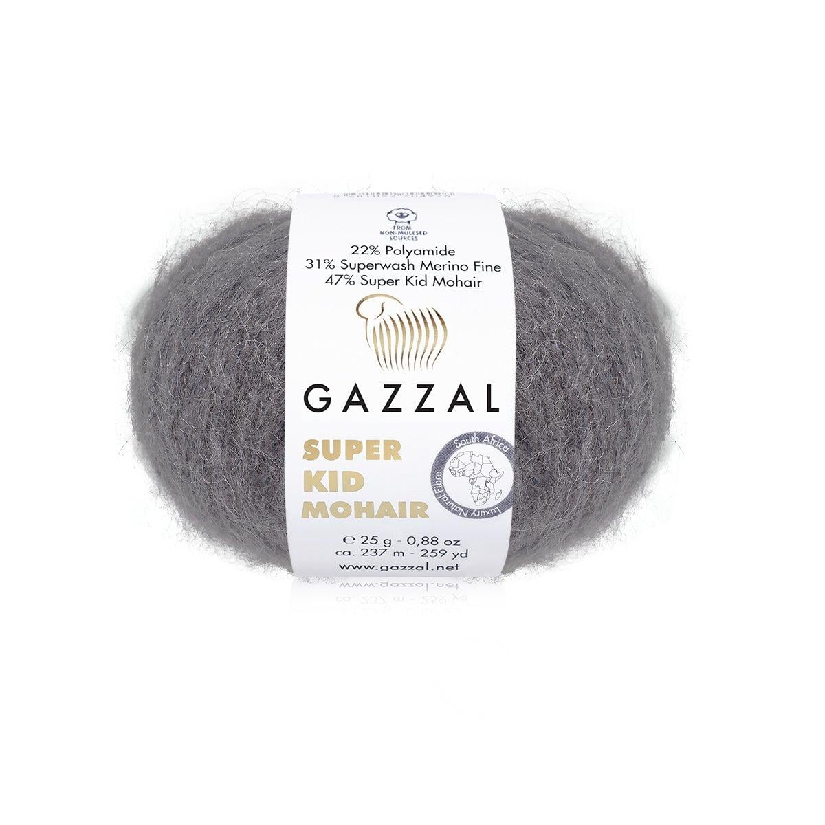 Пряжа Gazzal Super Kid Mohair 64433 средне серый (3935)