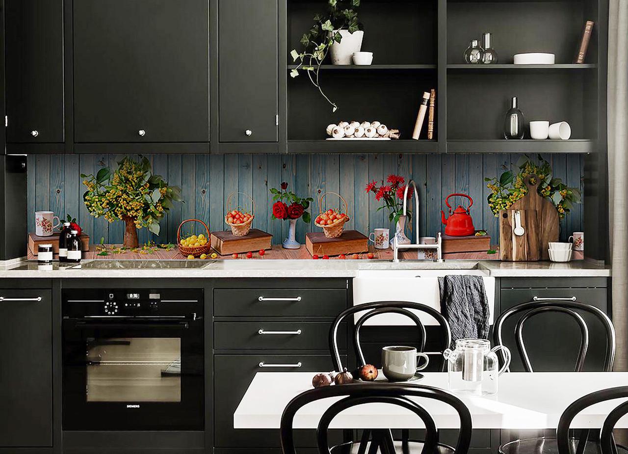 Кухонный фартук Липа из самоклеющейся виниловой пленки 65х250 см Голубой