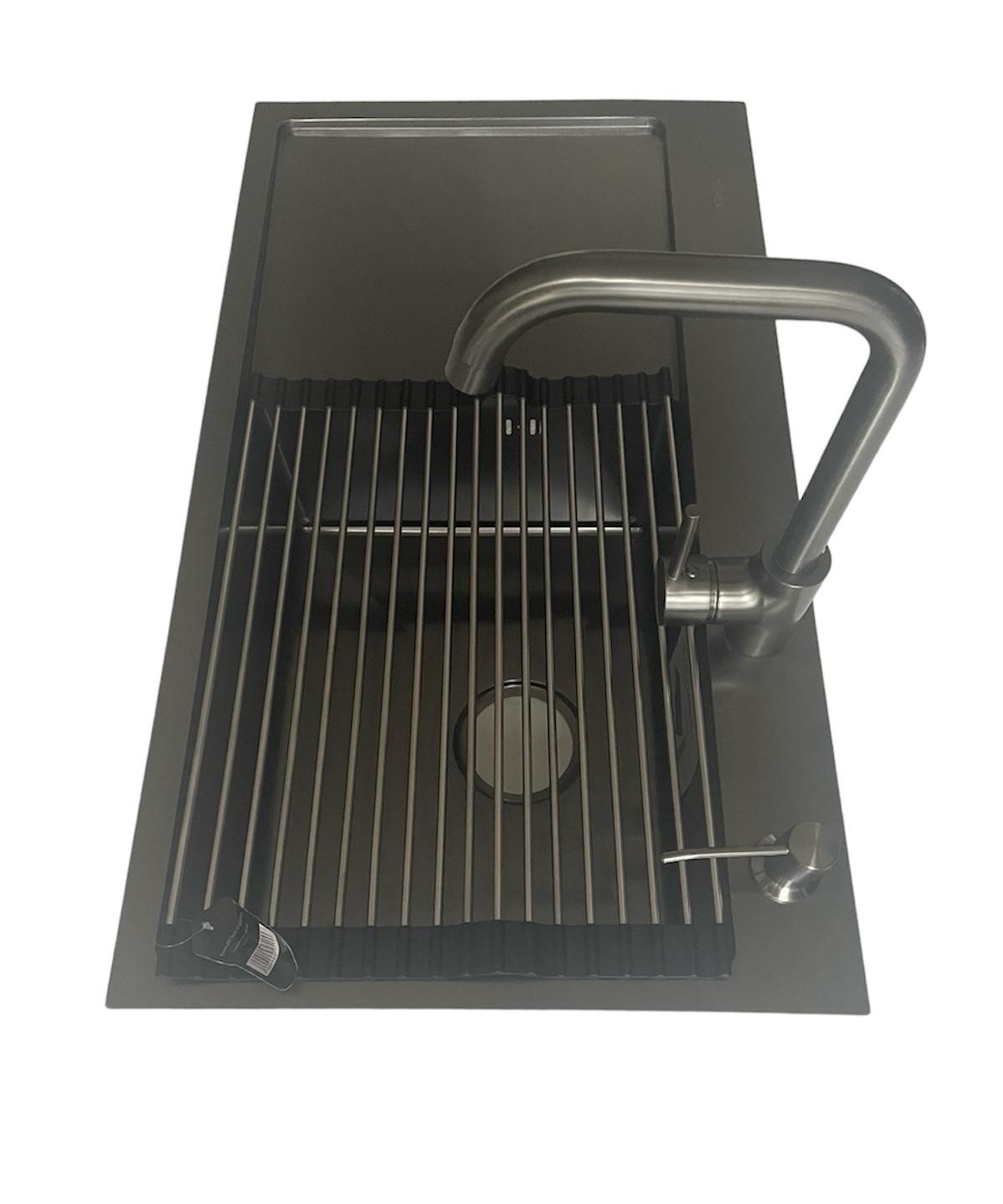 Мойка кухонная Luminex правая 78х44 см Черный и кран для кухни Luminex из латуни (232020)