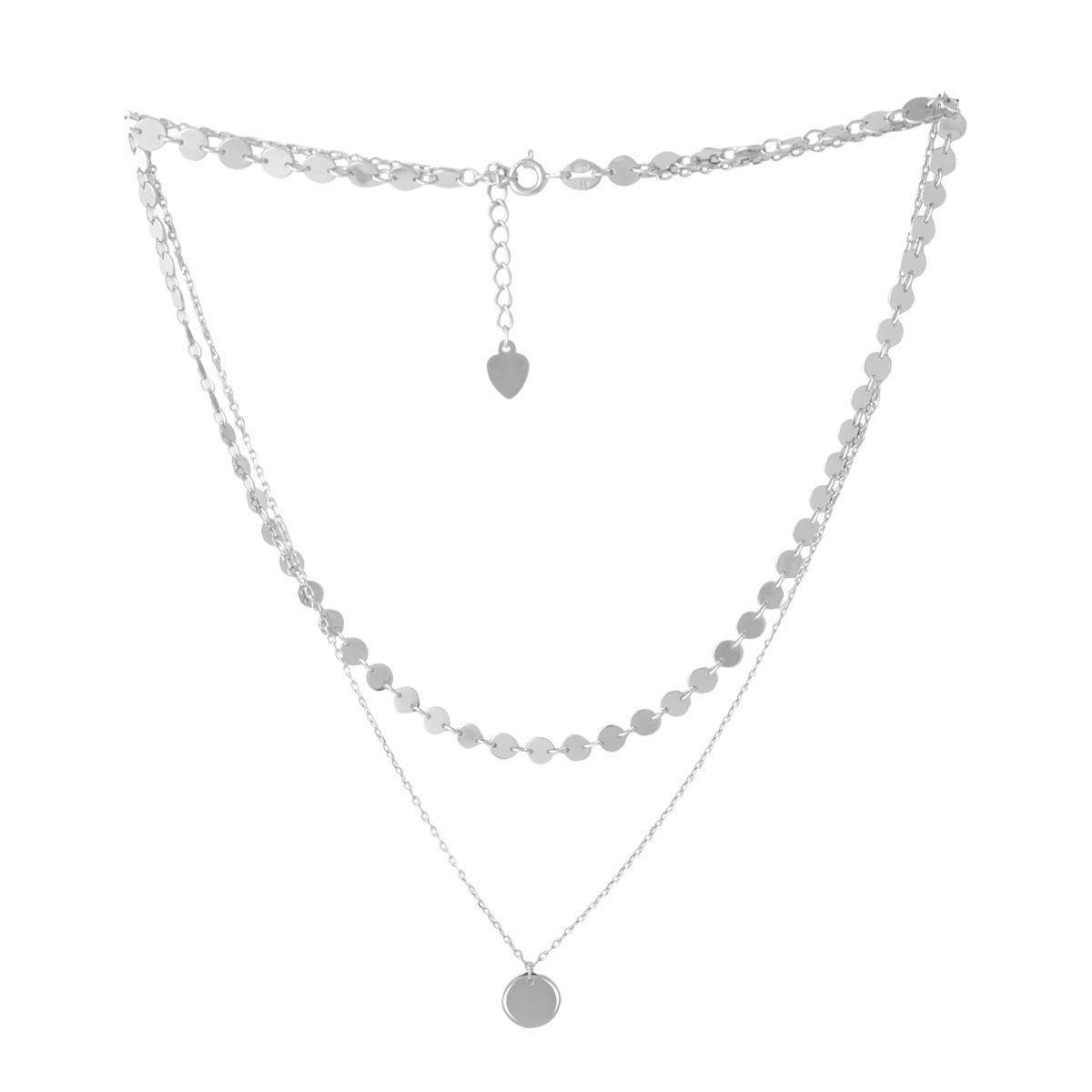 Колье серебряное с многослойным дизайном и подвеской в виде монеты 40-43 см