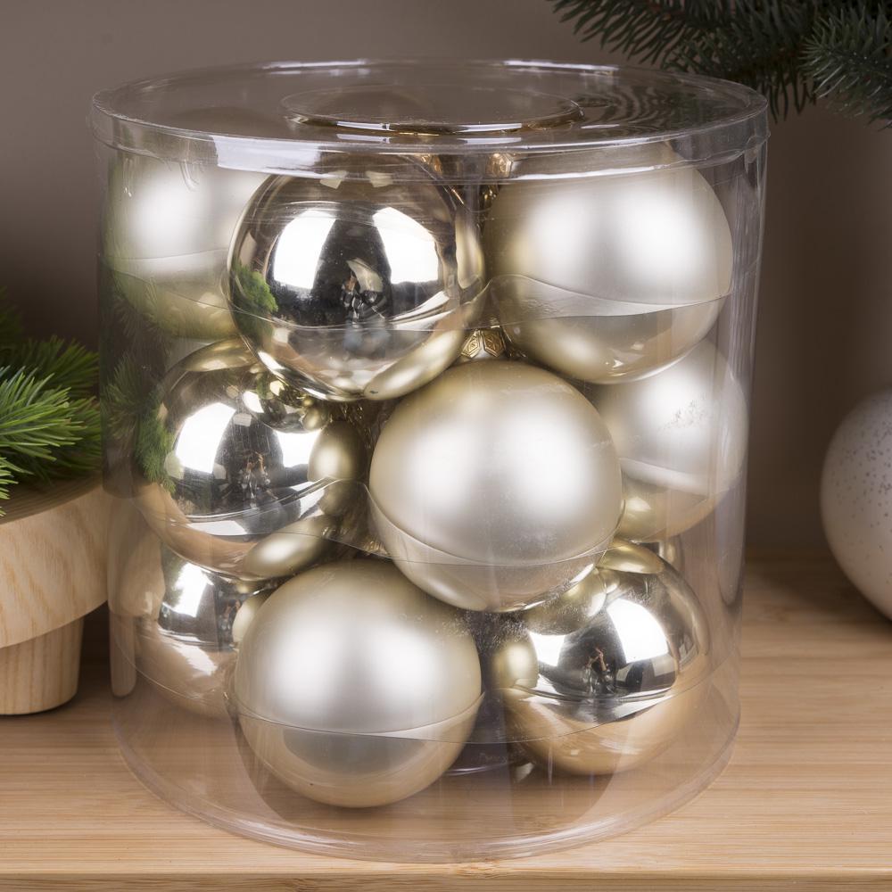 Шары новогодние из стекла 8 см 15 шт. Шампань (4271-25)