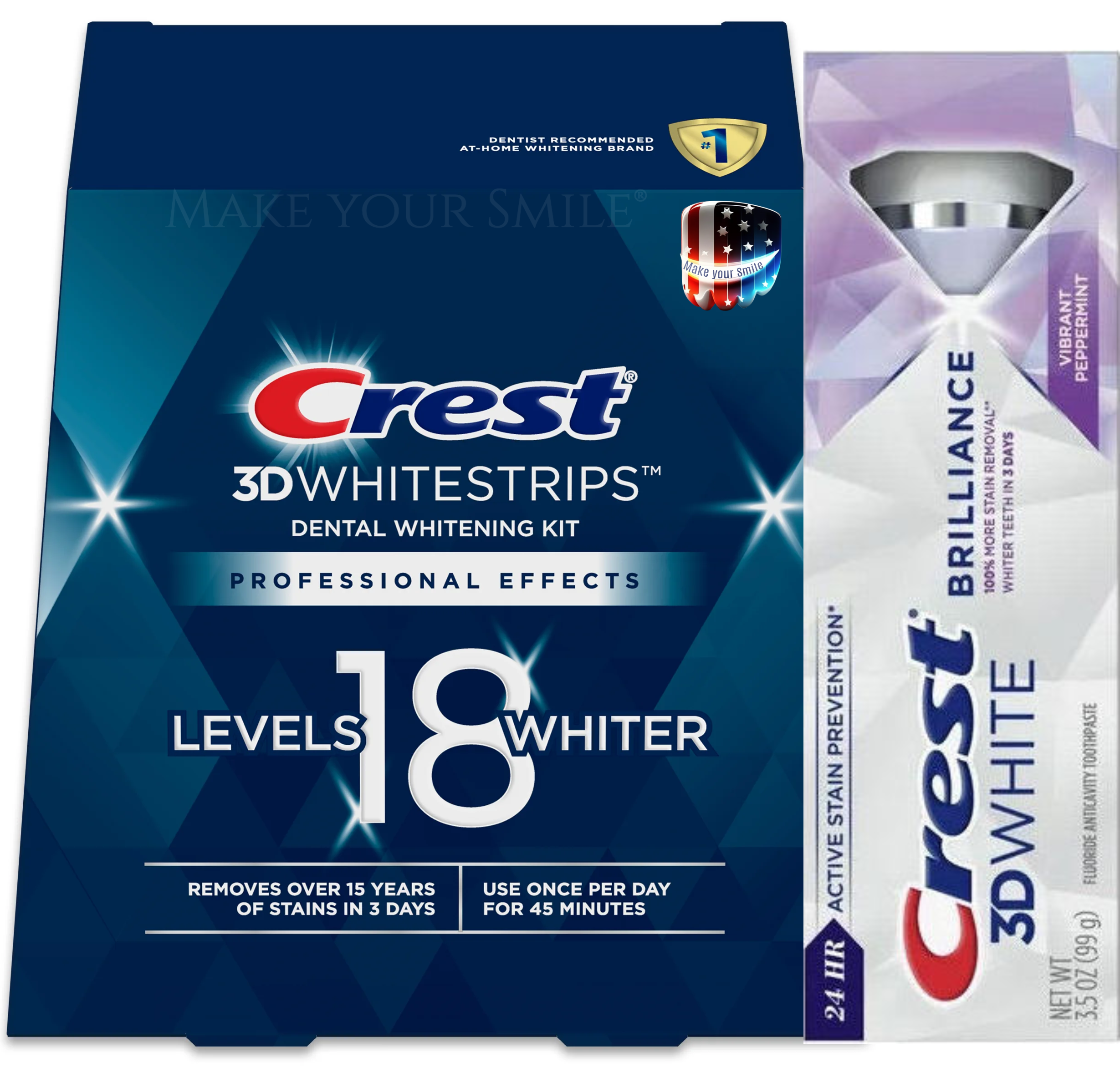 Відбілюючі смужки для зубів Crest 3D Professional effects Whitestrips 20 пар та паста Crest 3D Brilliance 99 g (5678906789)