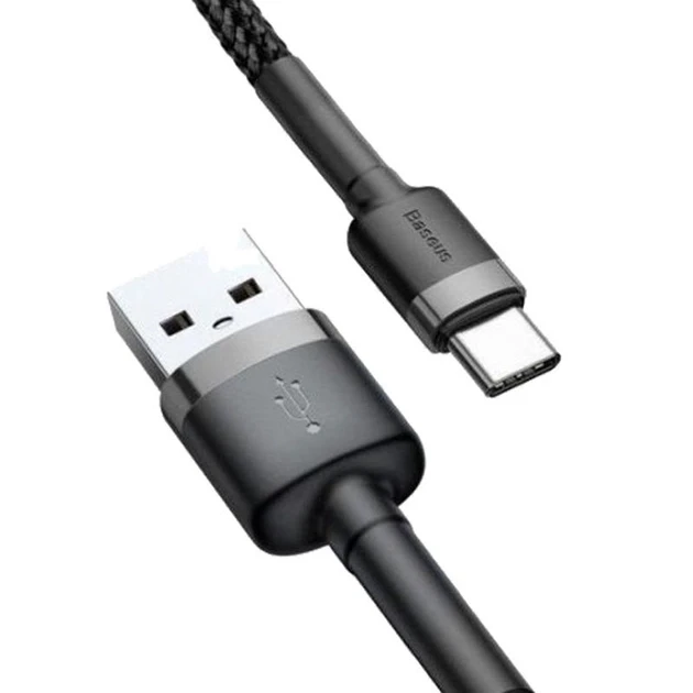 Кабель BASEUS cafule Cable USB For Type-C 3A 1 м Grey/Black (CATKLF-BG1) - фото 2