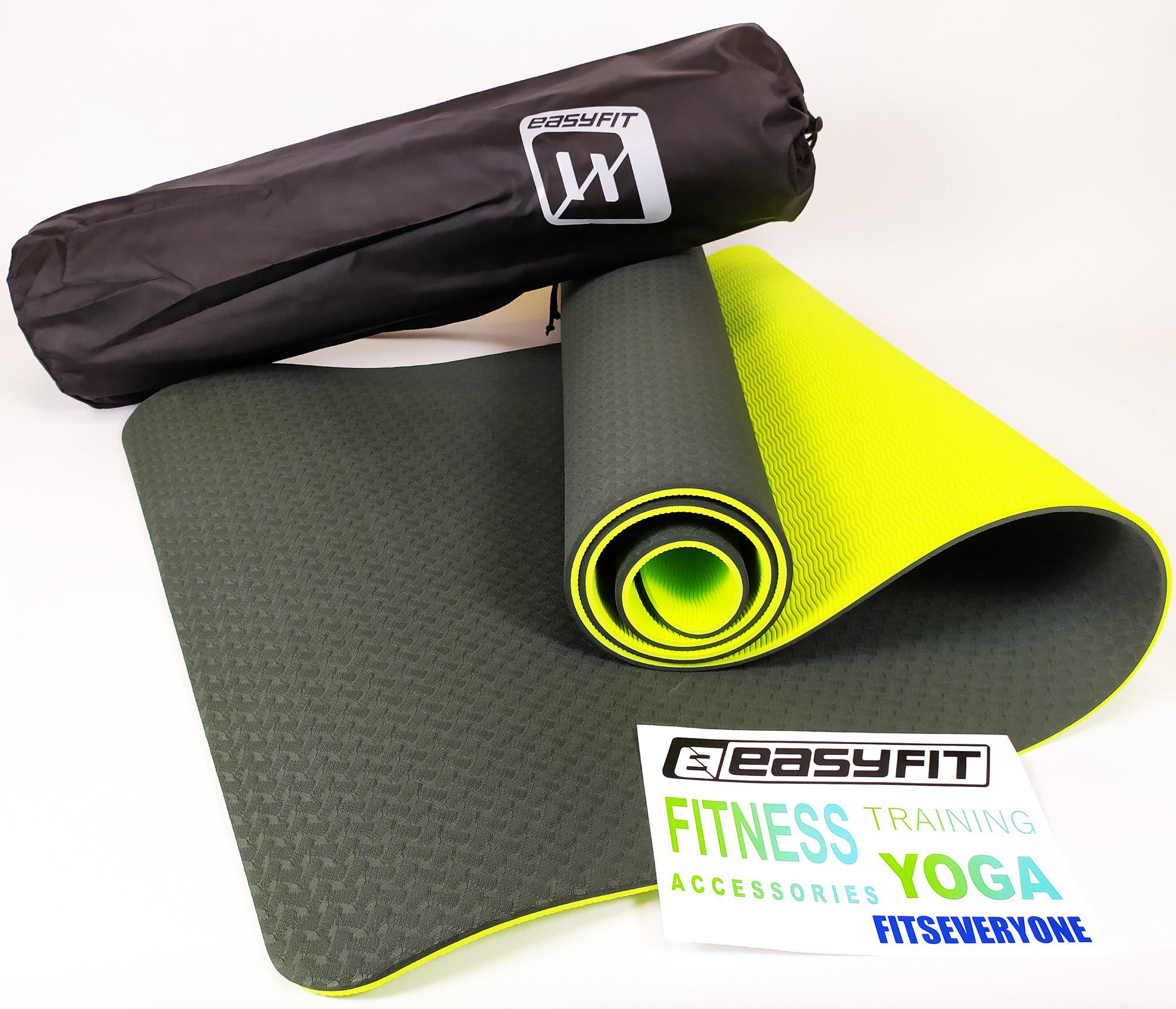 Коврик для йоги TPE+TC EasyFit ECO-Friendly 8 мм с чехлом Черный/Зеленый (EF-TPE8BkGr)