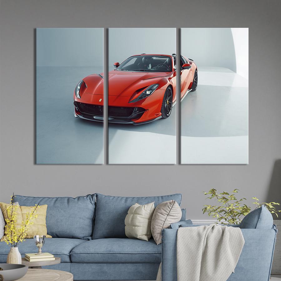 Картина на холсте триптих Красный Ferrari 812 GTS 128x81 см (1374-31)