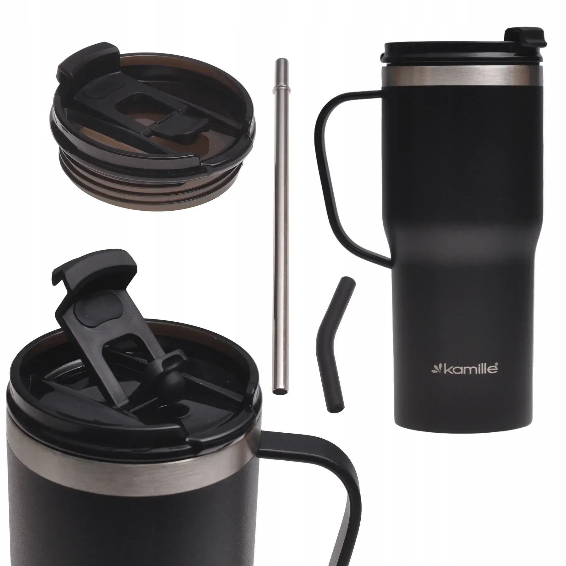 Термокухоль з металевою трубочкою та поверхнею soft-touch Kamille KM-2160 з нержавіючої сталі 600 мл Чорний (150-84-2160) - фото 2 Термокухоль з металевою трубочкою та поверхнею soft-touch Kamille KM-2160 з нержавіючої сталі 600 мл Чорний (150-84-2160) - фото 2