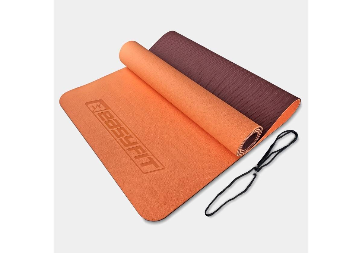 Коврик для йоги и фитнеса EasyFit TPE/TC двухслойный 6 мм Персиковый/Коричневый (EF-1924-PHBN)
