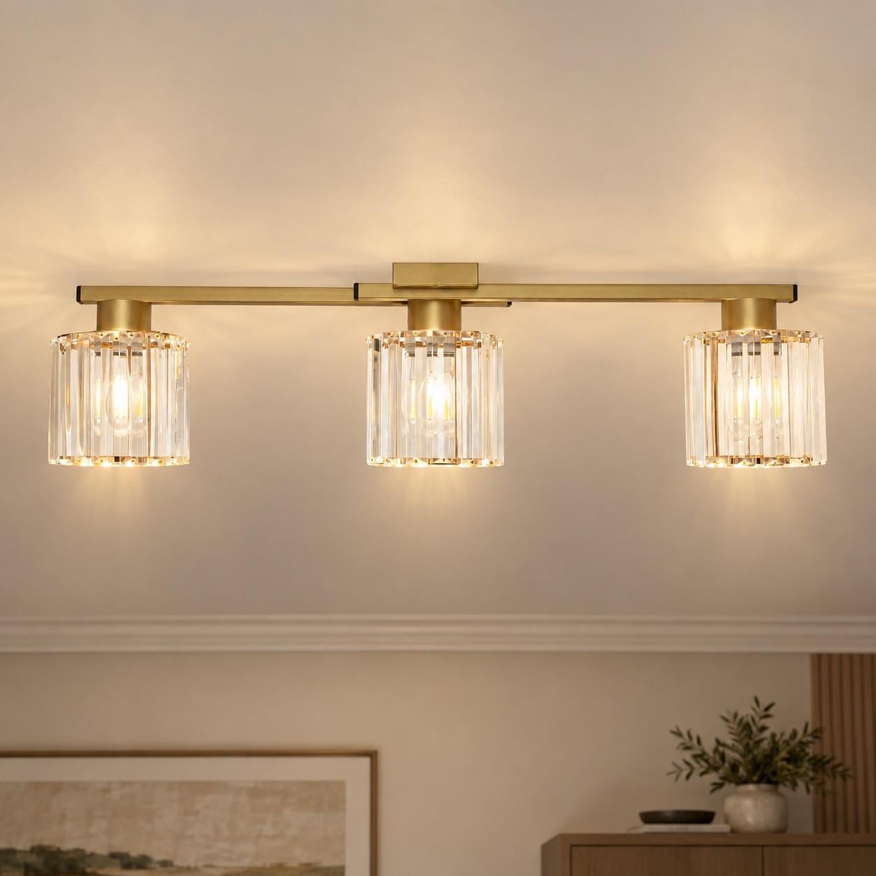 Стельова люстра MSK ELECTRIC Brillante на три плафони зі скла під кришталь Е27 Античне золото (NL 121252-3 GD)