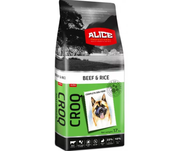 Корм сухий Alice Croq Beef and Rice з яловичиною та рисом для собак 17 кг