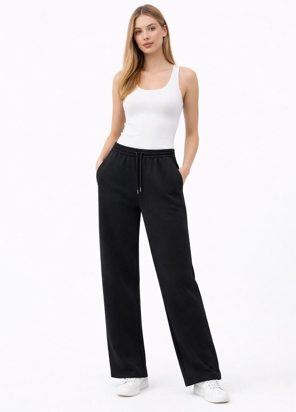 Брюки женские Наталюкс базовые из трехнитки прямого кроя M Черный (3725223290931)