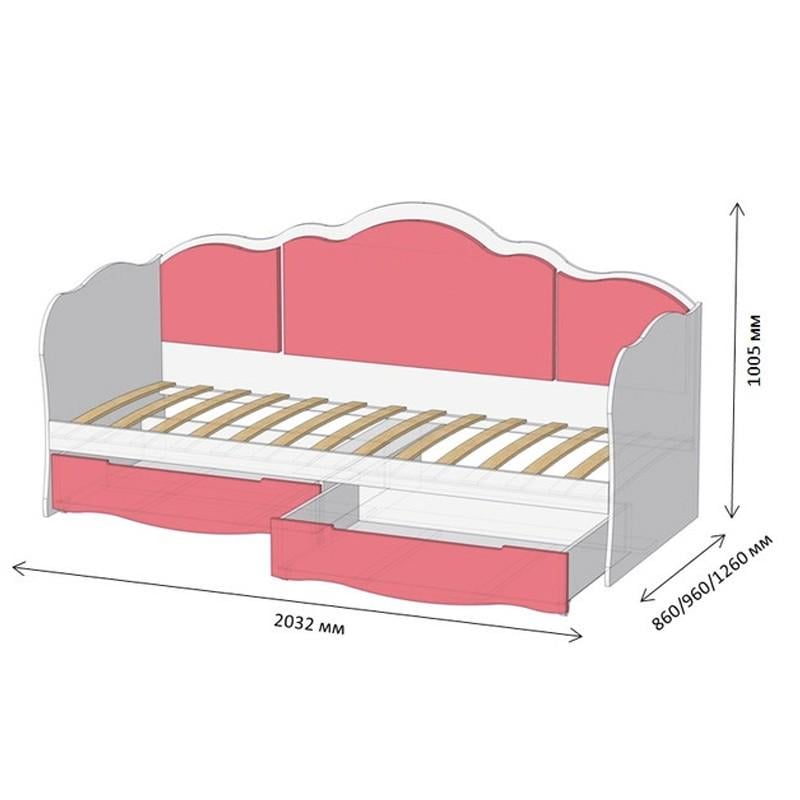 Детская кроватка для девочки Lion Л-6 с 2 ящиками и подушками 200х120 см Белый/Розовый - фото 4