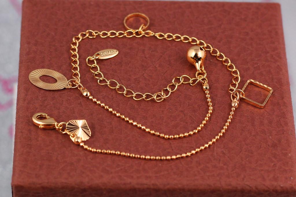 Браслет на ногу Xuping Jewelry Ромбик/круг/овал 23 см 5 см Золотистый