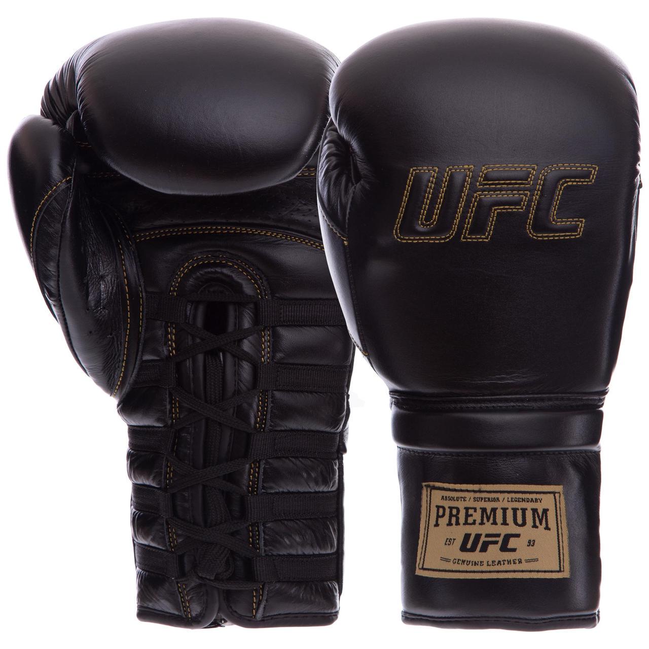 Боксерские перчатки UFC PRO Prem Lace Up кожаные 16 oz Черный (UHK-75046)