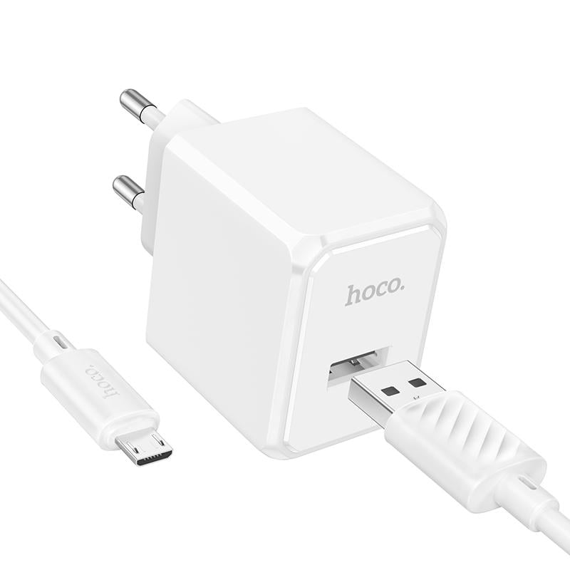 Зарядное устройство для телефонов с кабелем Hoco CS11A Ocean single port charger set Micro White (24669)
