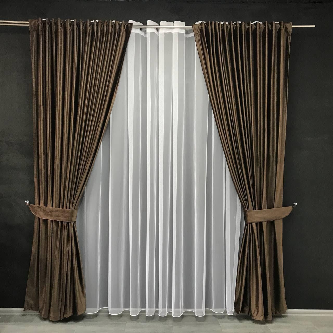Шторы на трубной ленте бархатные 200x270 см 2 шт. ALBO Коричневый