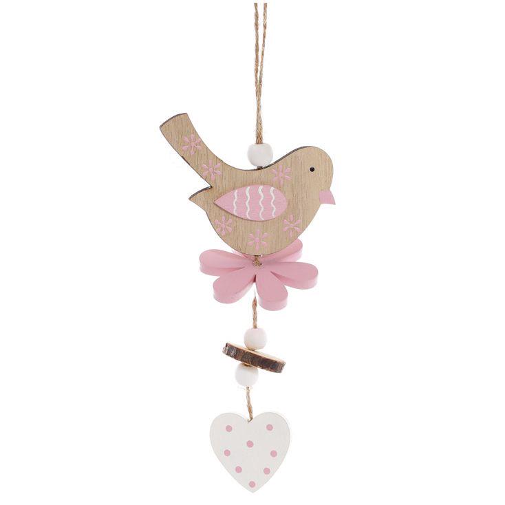 Декор пасхальный на подвесе BonaDi Птичка 22 см Розовый (781-911)