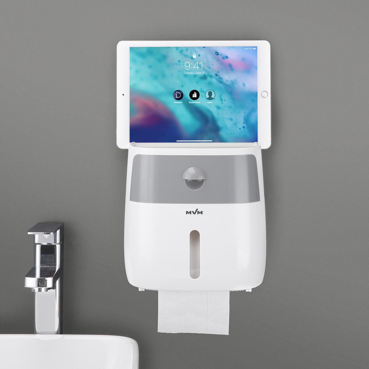 Держатель для туалетной бумаги MVM BP-16 white/gray с крышкой Серый (211142) - фото 5