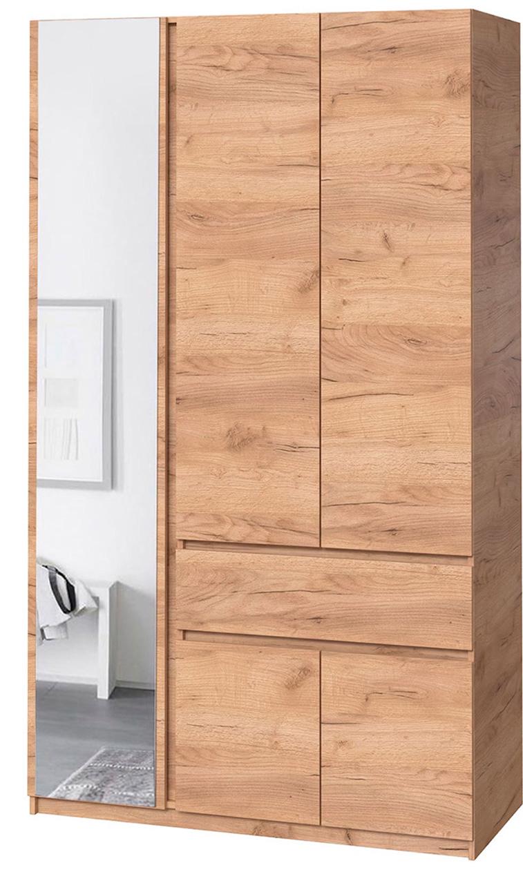 Шкаф для одежды без ручек с полками и ящиком из ЛДСП 1221х2000х520 мм Дуб крафт золотой (20487) - фото 1