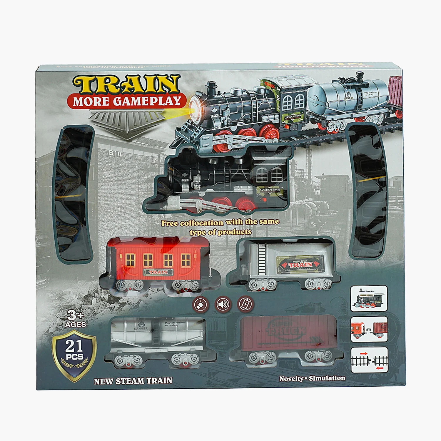 Железная дорога Train звук свет на батарейках 4 вагона Multicolor (124177)