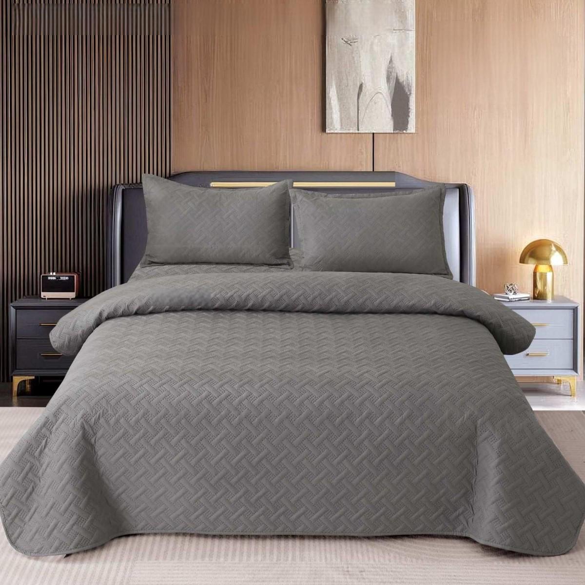 Покрывало стеганое и 2 наволочки с подушками Koloco 100% хлопок евро 200х230 см Графитовый (41708) - фото 1 Покрывало стеганое и 2 наволочки с подушками Koloco 100% хлопок евро 200х230 см Графитовый (41708) - фото 1