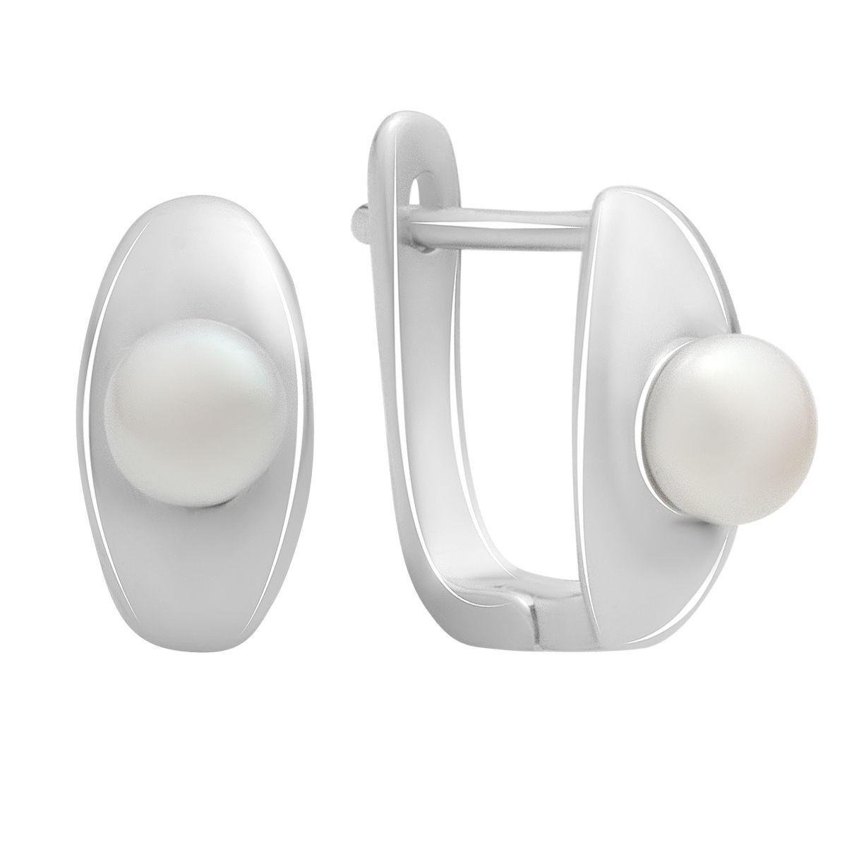 Сережки срібні овальної форми з натуральними перлами Сережки срібні овальної форми з натуральними перлами