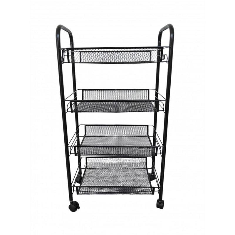 Етажерка металева на колесах з 4 металевими полицями Чорний (348669) - фото 2 Етажерка металева на колесах з 4 металевими полицями Чорний (348669) - фото 2