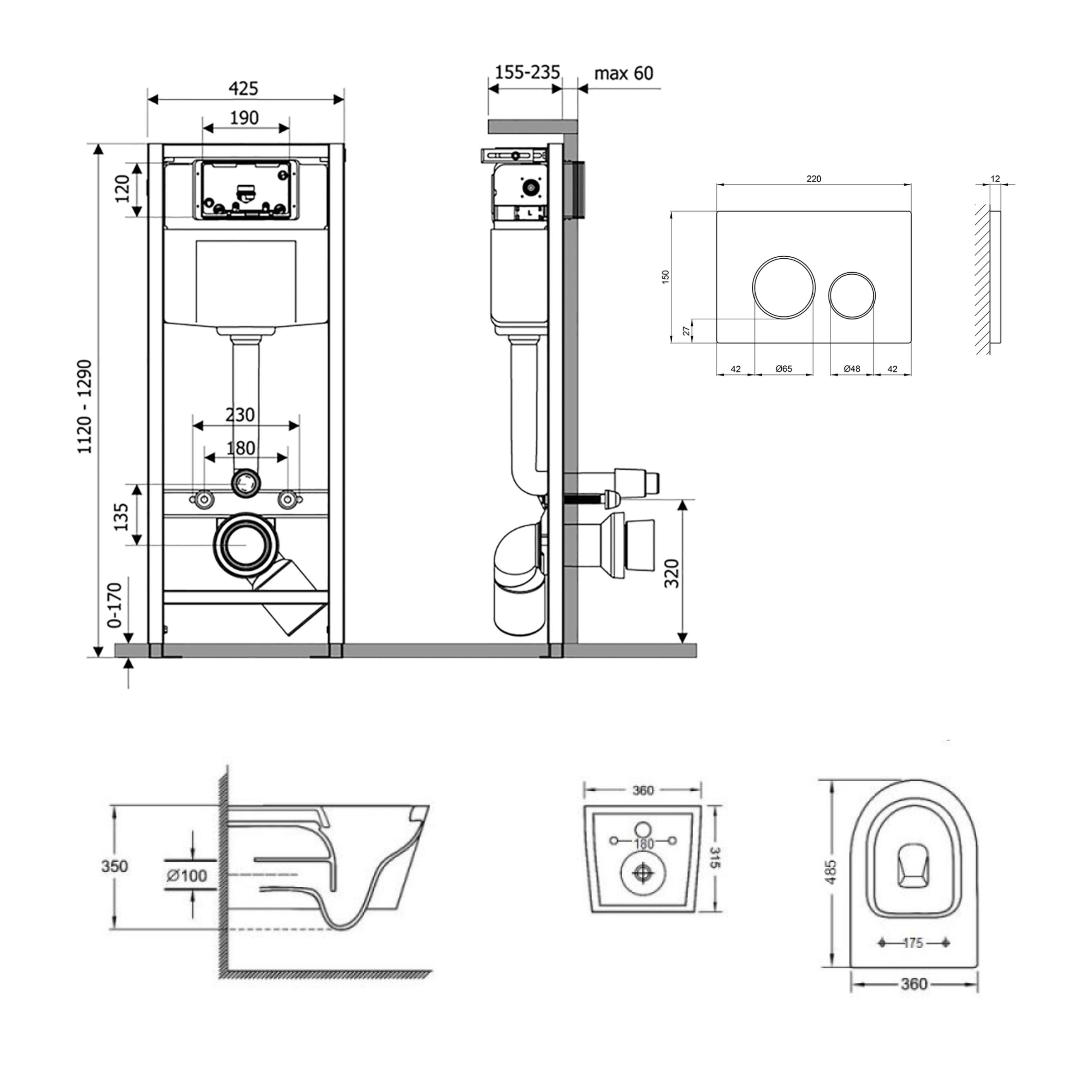 Унитаз подвесной Qtap Jay/комплект инсталляции Nest 4в1 круглая клавиша Black mat (SD00051260) - фото 2