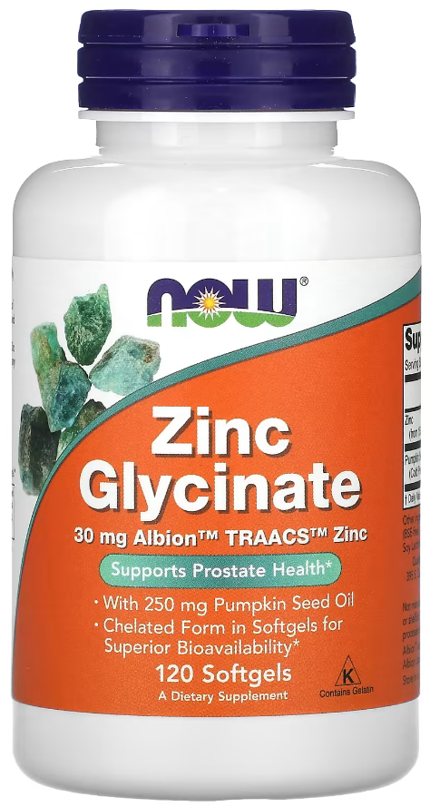 Цинк Гліцинат NOW Foods Zinc Glycinate 30 мг 120 капсул