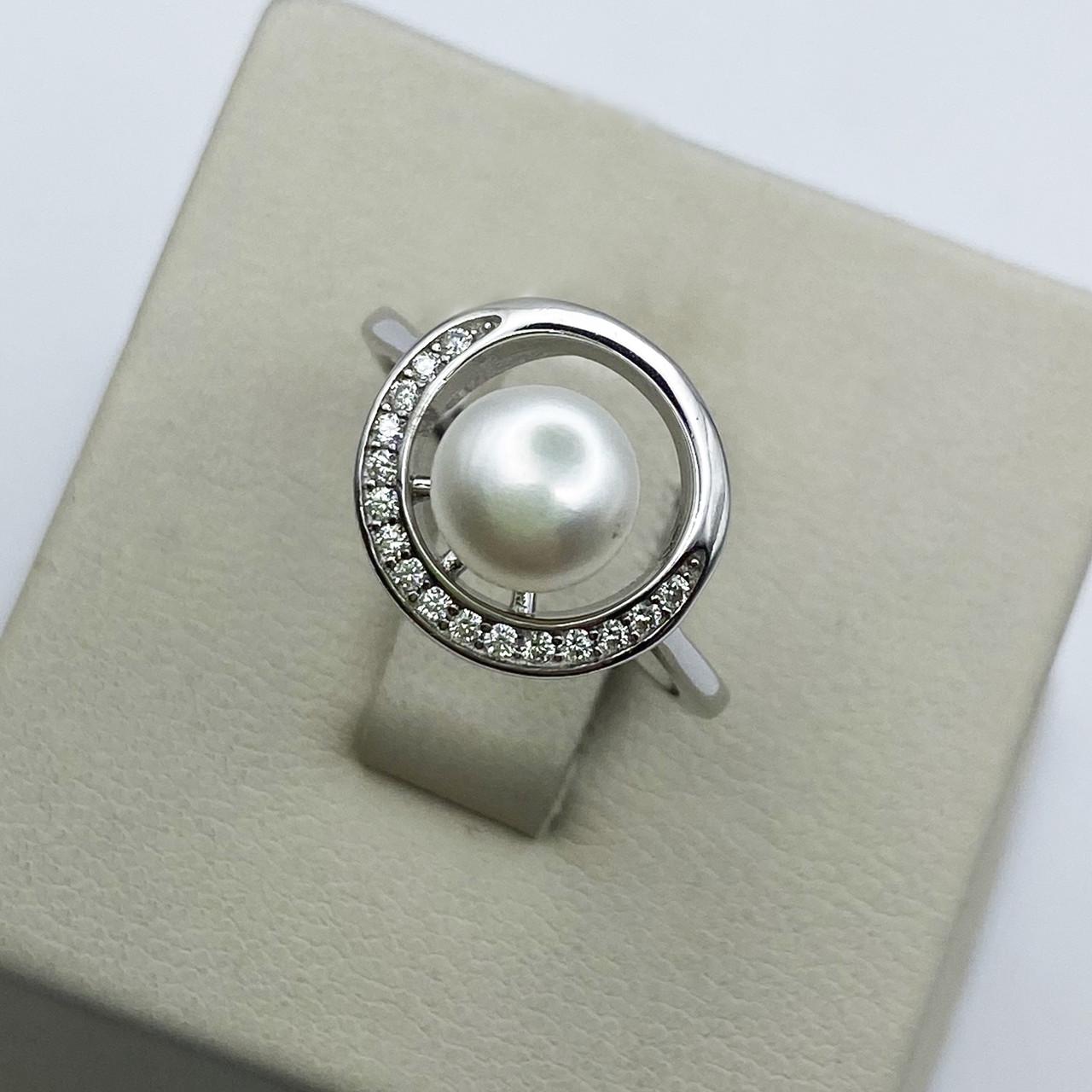 Кольцо серебряное с жемчугом и кубическим цирконием р. 16,5 2,77 г (1935699135)