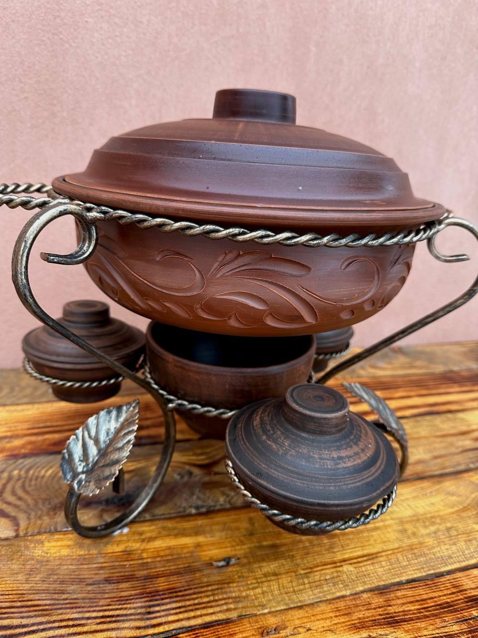 Підставка для підігріву м'яса Глінка із соусницями 3,5 л