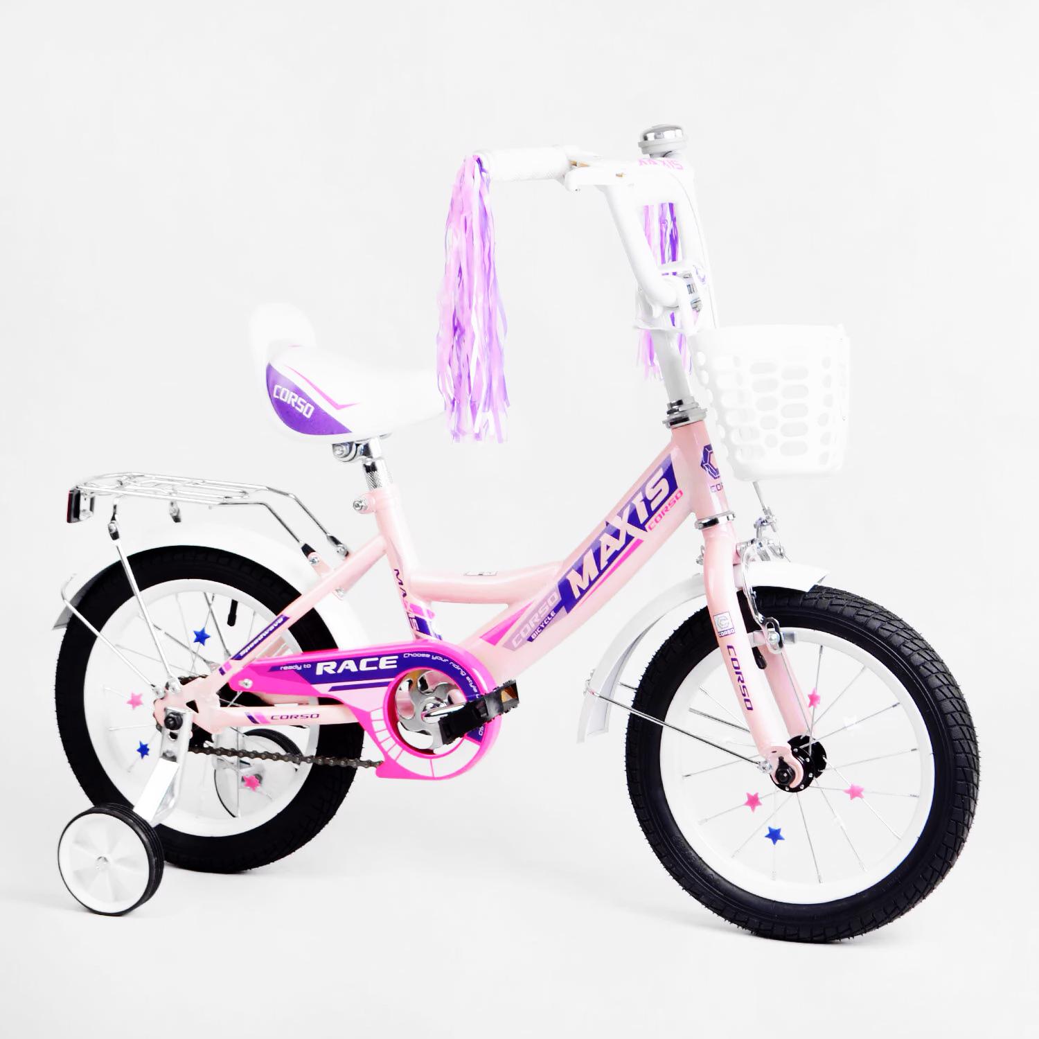 Детский велосипед 14" Corso Maxis с корзинкой Light Pink (113882)