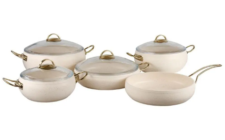 Набір посуду з сотейником та сковорідкою OMS з антипригарним покриттям 9 предметів Айворі (3024) Набір посуду з сотейником та сковорідкою OMS з антипригарним покриттям 9 предметів Айворі (3024)