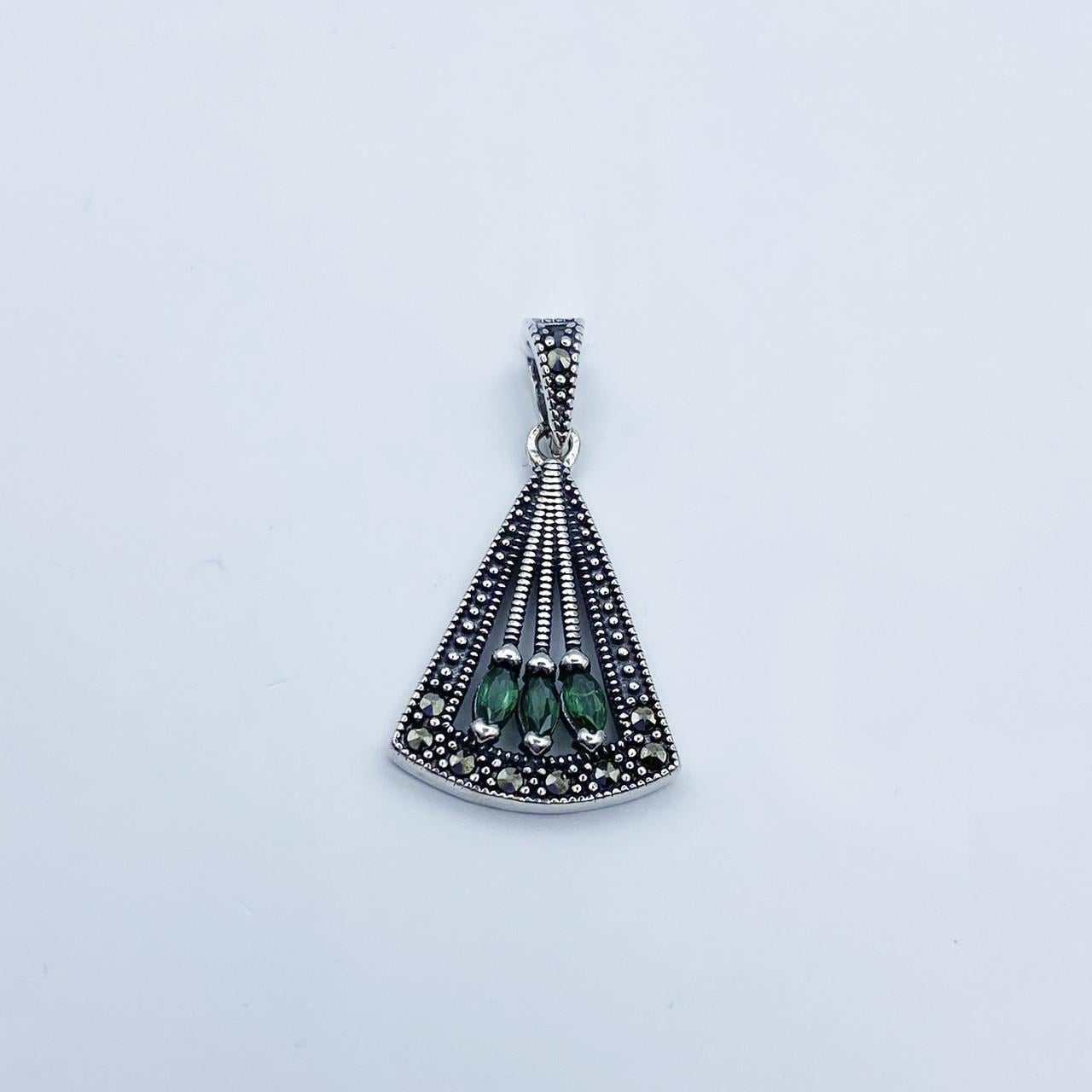 Серебряный кулон с изумрудом и марказитом 2,17 г (2655410376)
