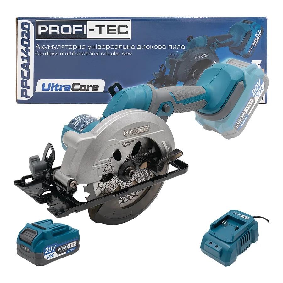 Дисковая пила аккумуляторная PROFI-TEC 20 В бесщеточная 140 мм пропил 52 мм 6600 об/мин 1 аккумулятор 4 Ач/зарядное устройство (LO-06536)