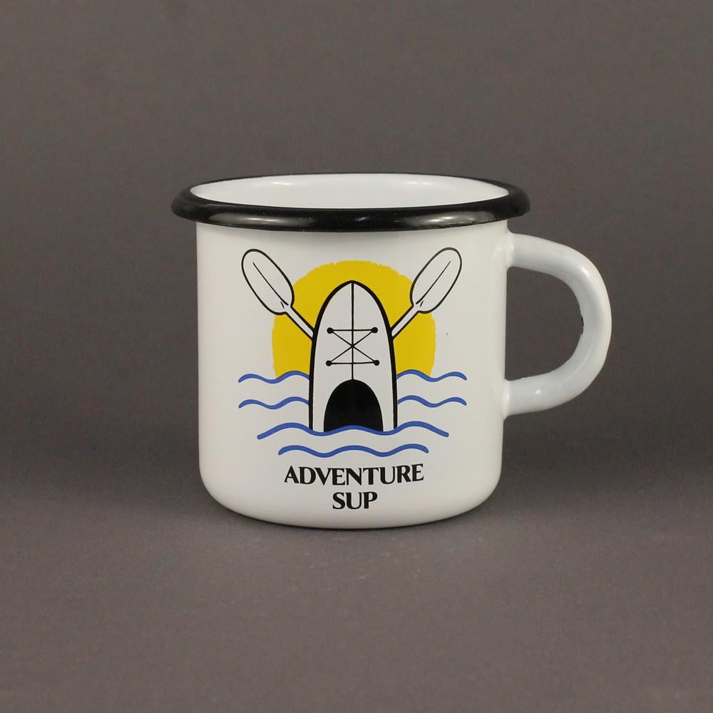 Кружка эмалированная Enamel mug с принтом "Adventure sup" 400 мл Белый