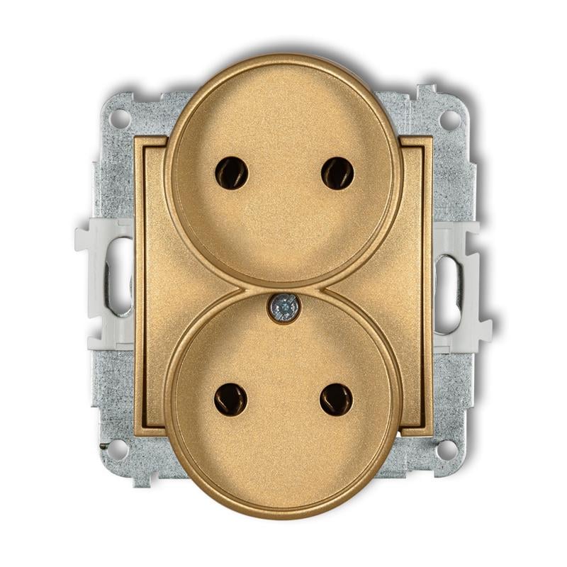 Розетка двойная Karlik Mini без заземления внутренняя Золотистый (29MGPR-2)