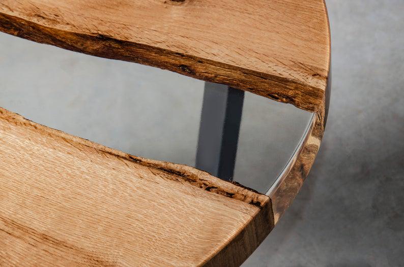 Стол журнальный река Атланта дизайнерский круглый из прозрачной эпоксидная смолы и массива ореха 600х480 мм - фото 4 Стол журнальный река Атланта дизайнерский круглый из прозрачной эпоксидная смолы и массива ореха 600х480 мм - фото 4