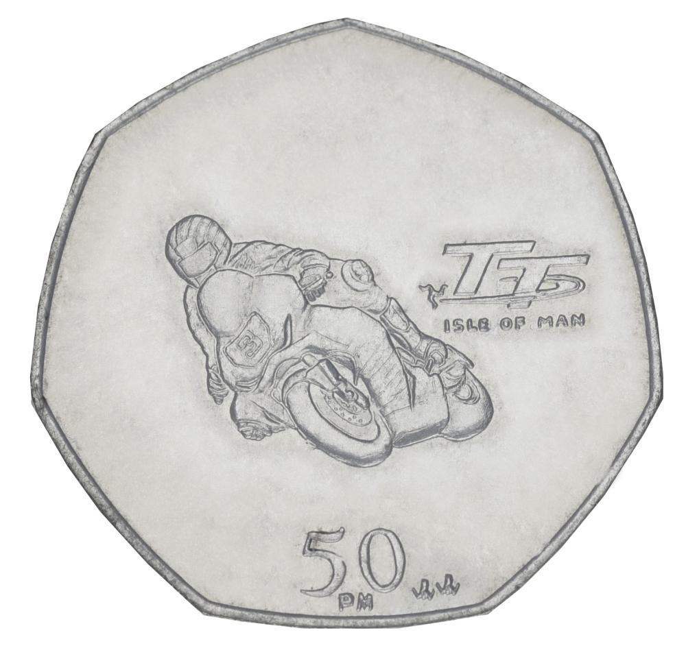 Коллекционная монета Остров Мэн 50 пенсов 2014 «Мотогонки Tourist Trophy» UNC (KM#1557)