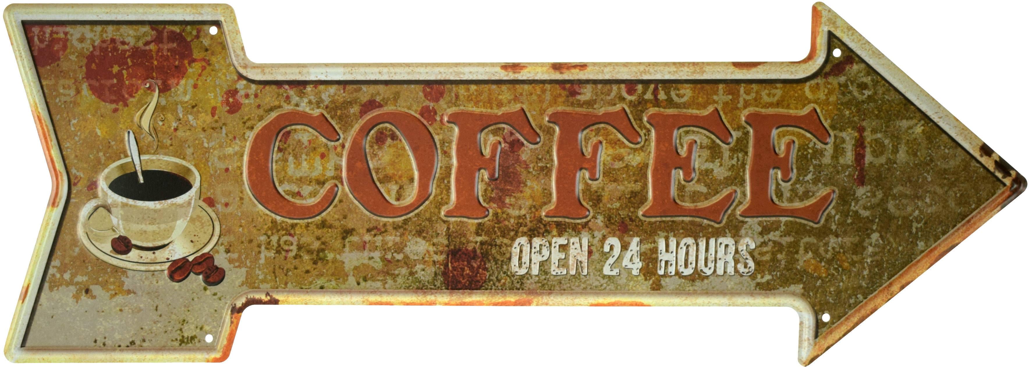 Табличка металева Кава/Coffee Open 24 Hours 16x45 см