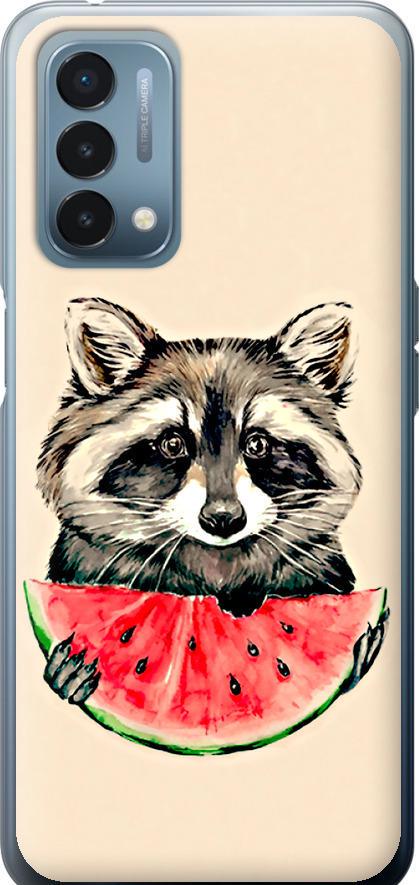 Чехол на OnePlus Nord N200 Енотик с арбузом (4605u-2384-42517)