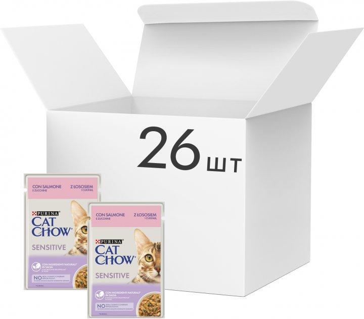 Корм влажный Cat Chow для взрослых кошек с чувствительным пищеварением лосось и цуккини 85 гр 78 шт. (10770695) - фото 3 Корм влажный Cat Chow для взрослых кошек с чувствительным пищеварением лосось и цуккини 85 гр 78 шт. (10770695) - фото 3