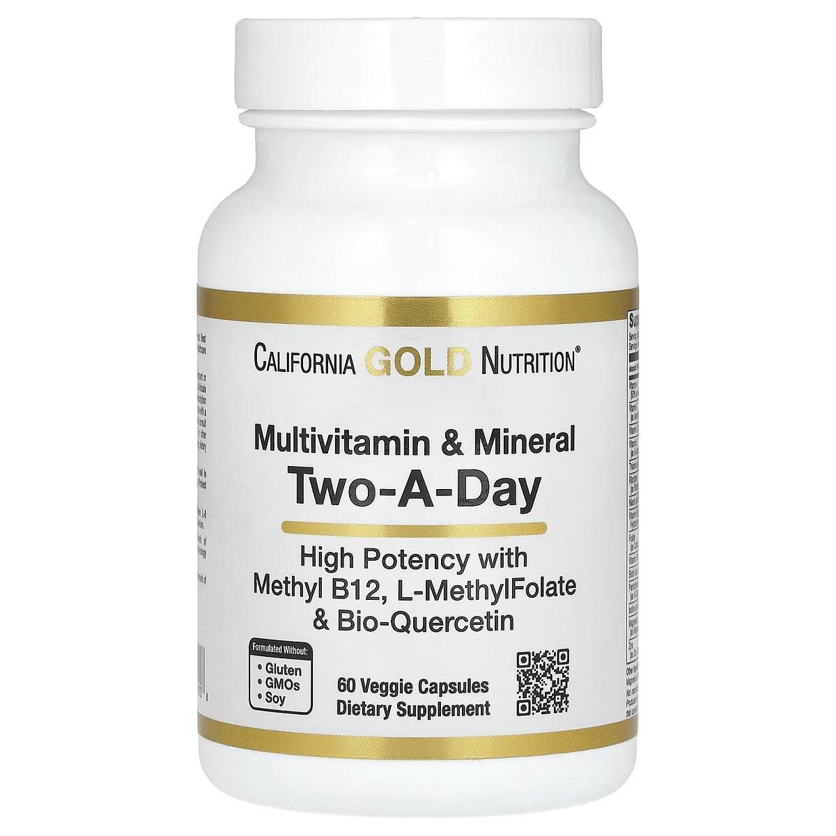 Мультивітаміни та мінерали California Gold Nutrition Multivitamin and Mineral Two-A-Day 60 вег. капс. - фото 1