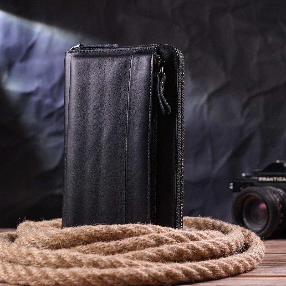 Клатч чоловічий Vintage Men Wallet 21292 із натуральної гладкої шкіри Чорний - фото 6